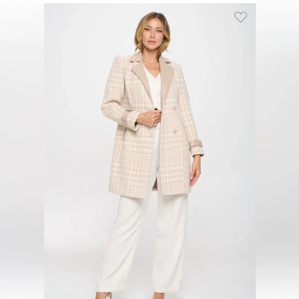 Elegant Cream Houndstooth Women's Coat EUC - Picture 4 of 4